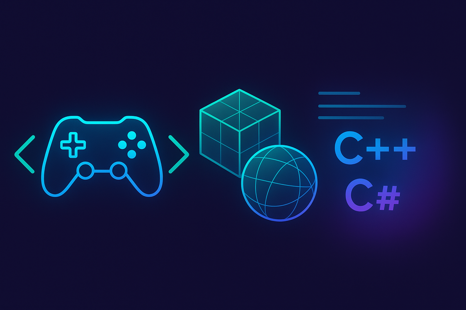 Best AI models for game development - game controller with code brackets and 3D wireframe