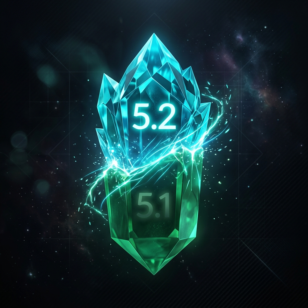 GLM-5.2 vs GLM-5.1 — crystal evolution from green to teal, version upgrade