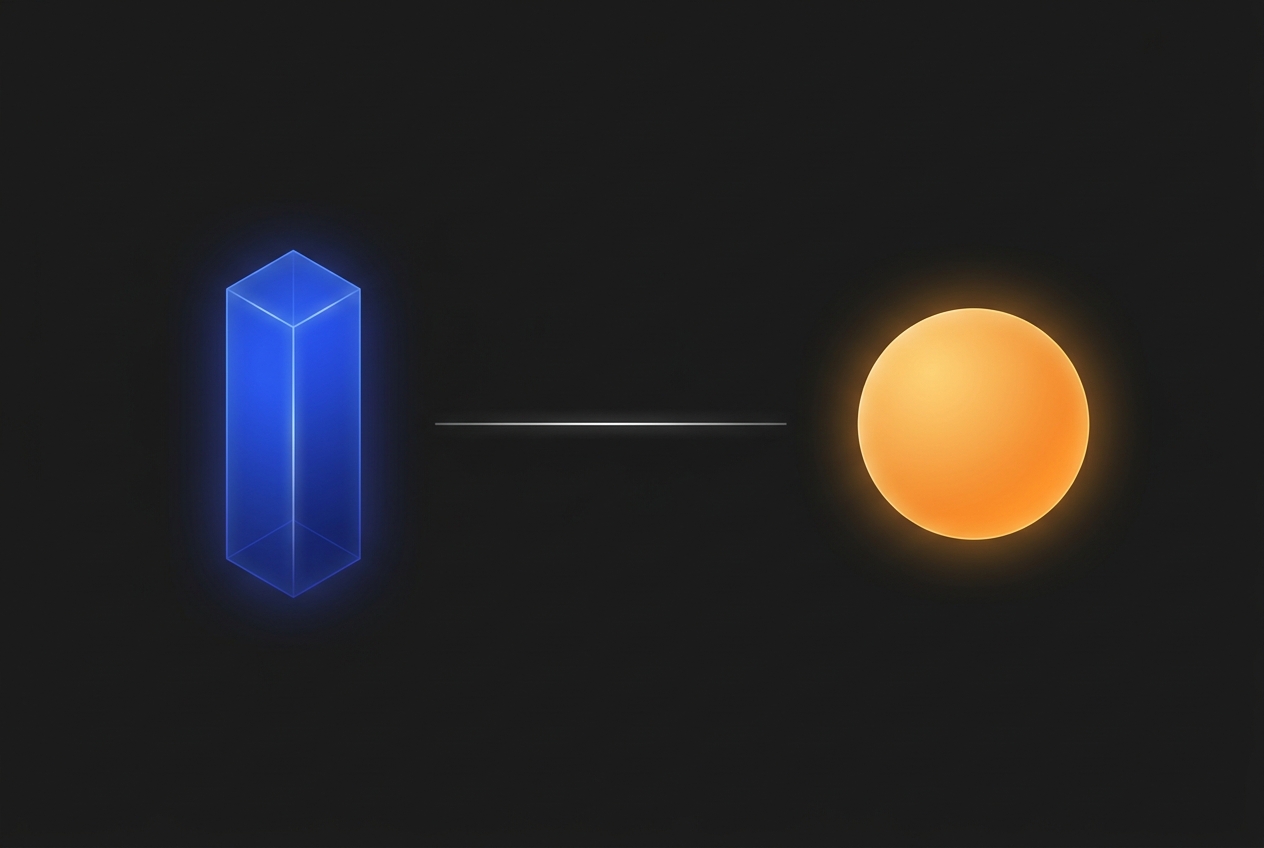 Dark abstract blue prism and amber orb representing two AI models in comparison