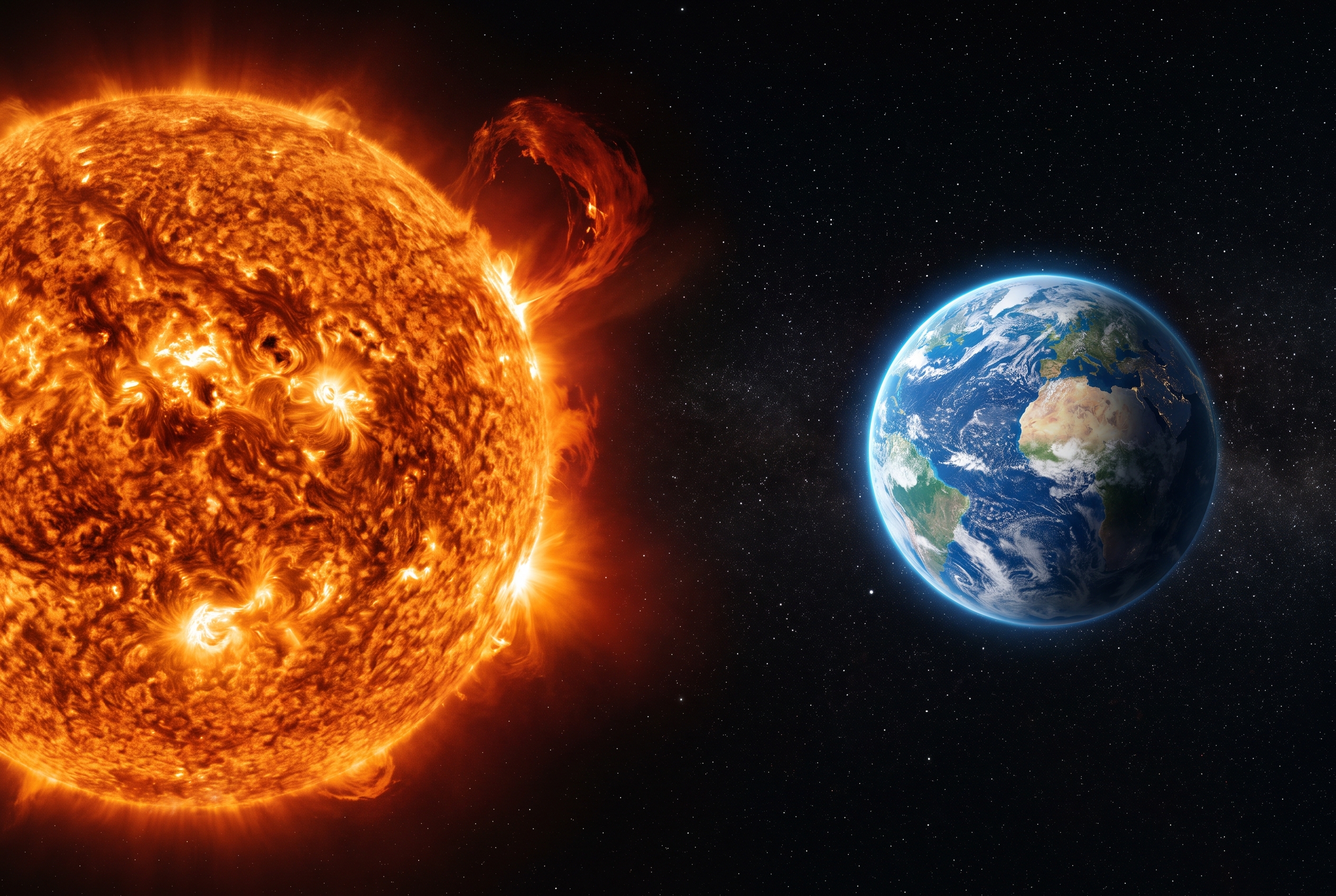 Photorealistic Earth and Sun in deep space representing GPT-5.6 Terra and Sol