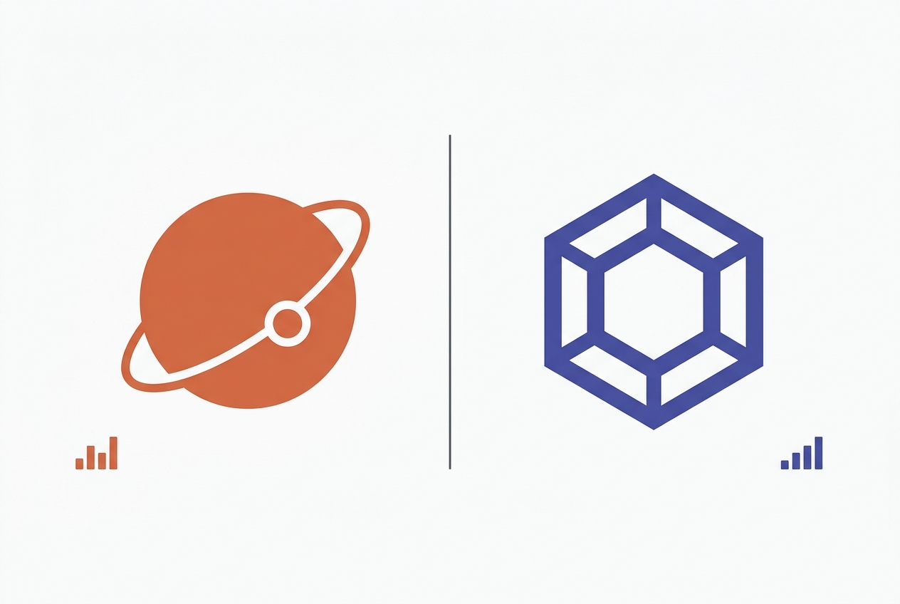 Minimal abstract illustration of two AI model tiers compared side by side
