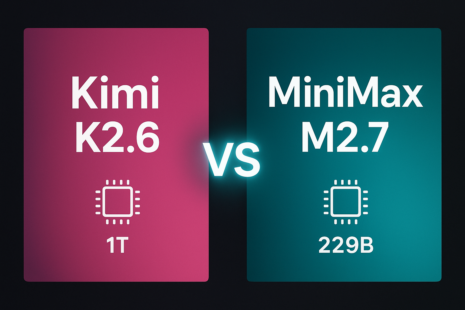 Kimi K2.6 vs MiniMax M2.7 comparison - pink vs teal open-weight coding models