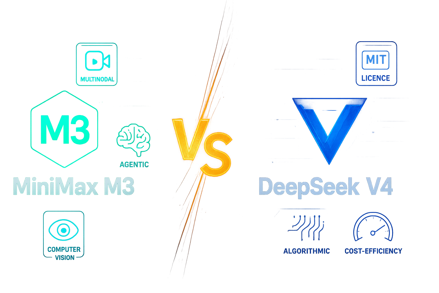 MiniMax M3 vs DeepSeek V4 Pro - teal vs indigo open-weight Chinese AI coding models